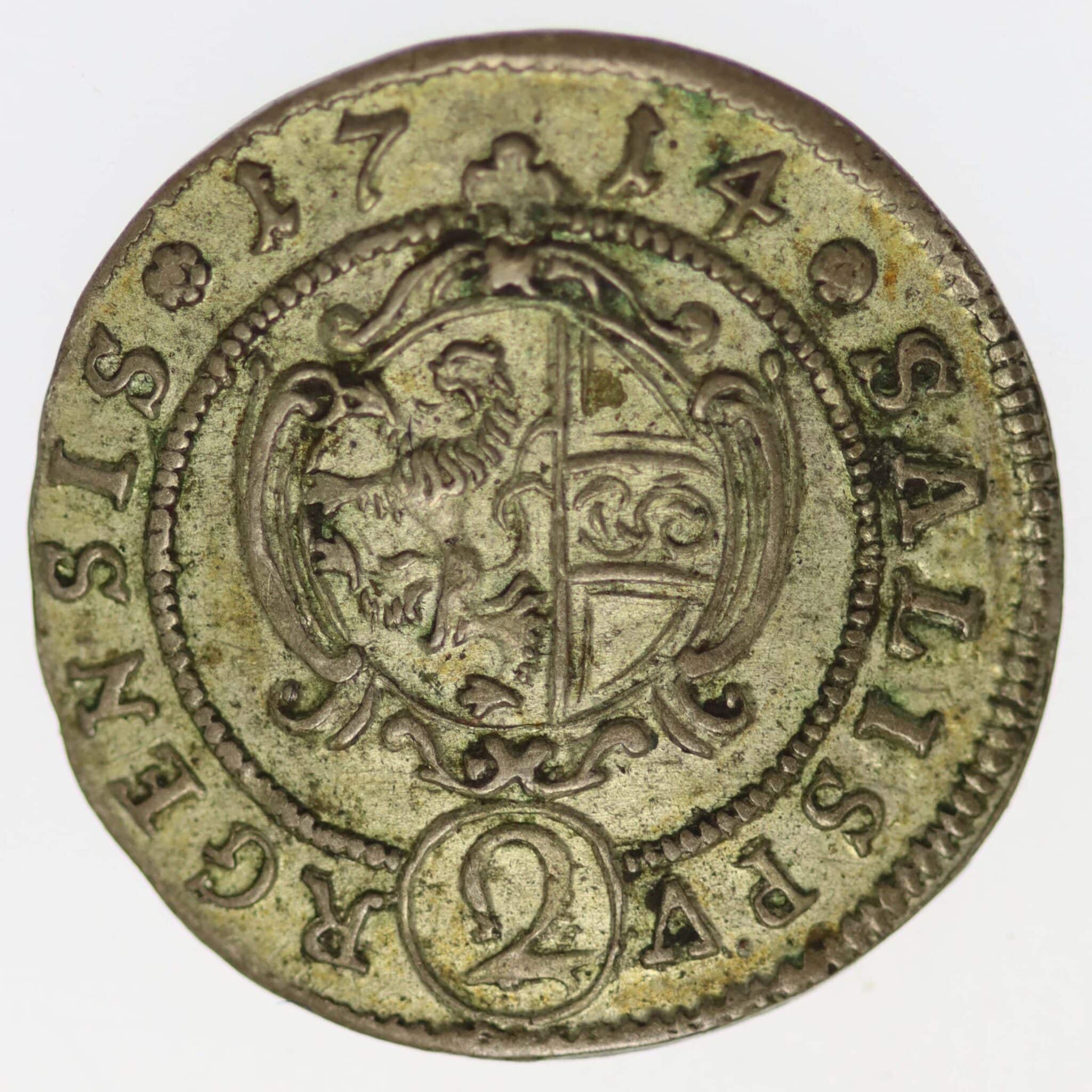 oesterreich-silbermuenzen-uebriges-europa - Habsburg Salzburg Erzbischof Franz Anton von Harrach 2 Kreuzer 1714