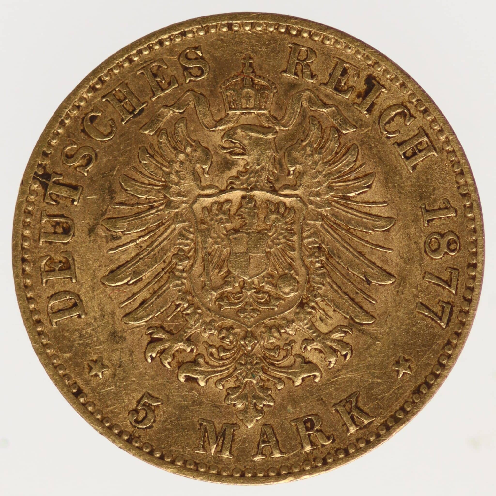 Bayern Ludwig II. 5 Mark 1877 deutsches-kaiserreich-ab-1871 - Bayern Ludwig II. 5 Mark 1877